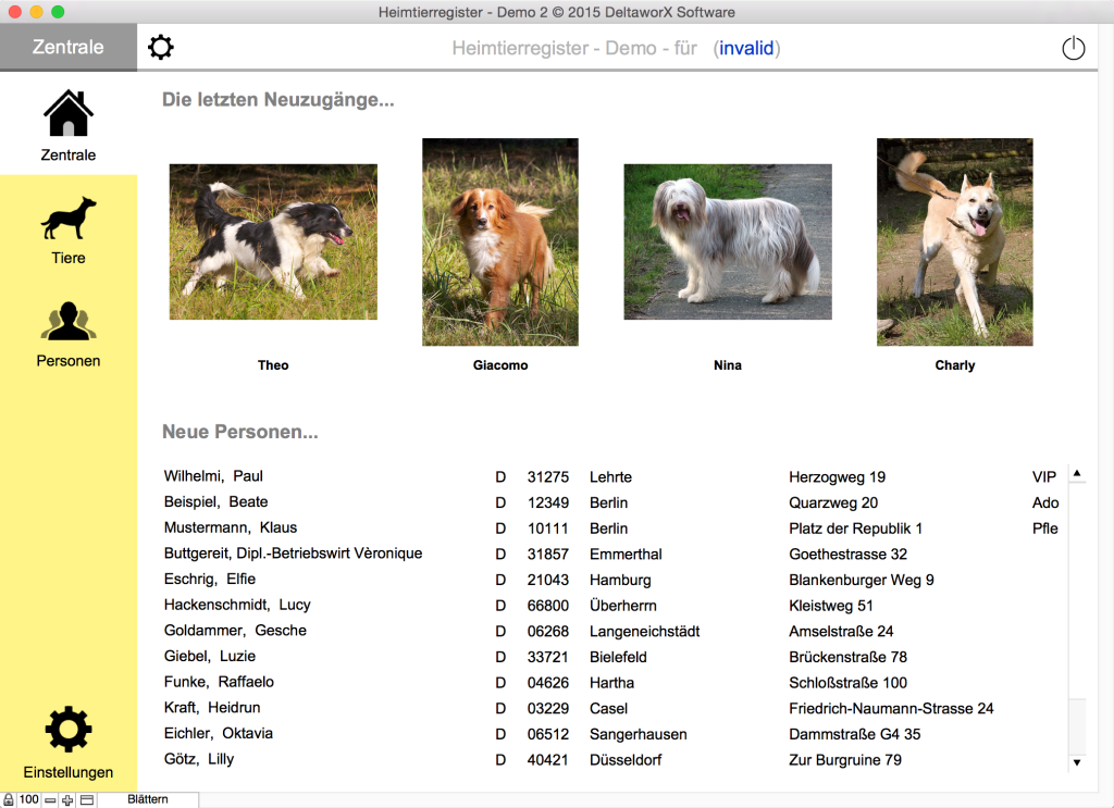 Die Zentrale von Heimtierregister 2 auf dem Desktop