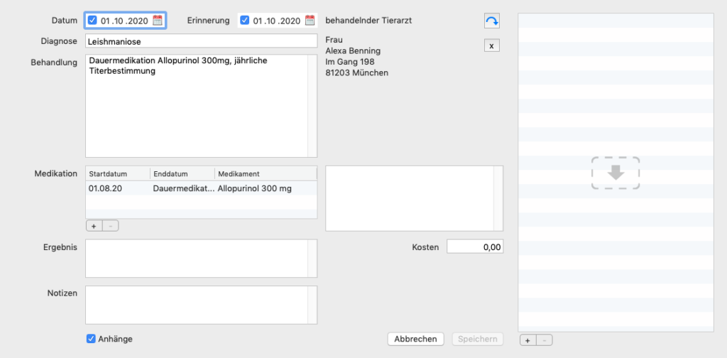 Behandlungsdaten mit Anhang