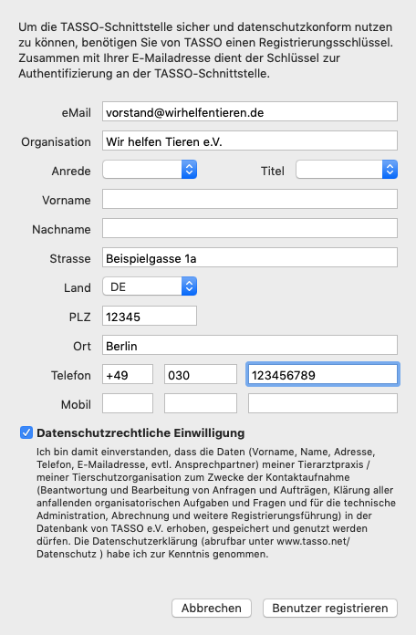 TASSO Anmeldung